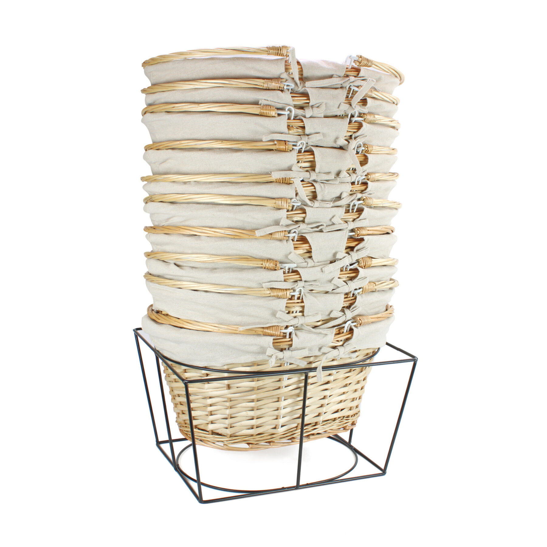 10 Large Shopping Baskets & Metal Stand - Light