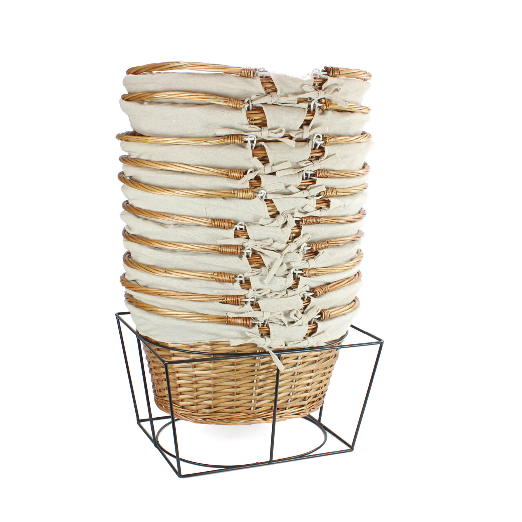 10 Large Shopping Baskets & Metal Stand - Buff