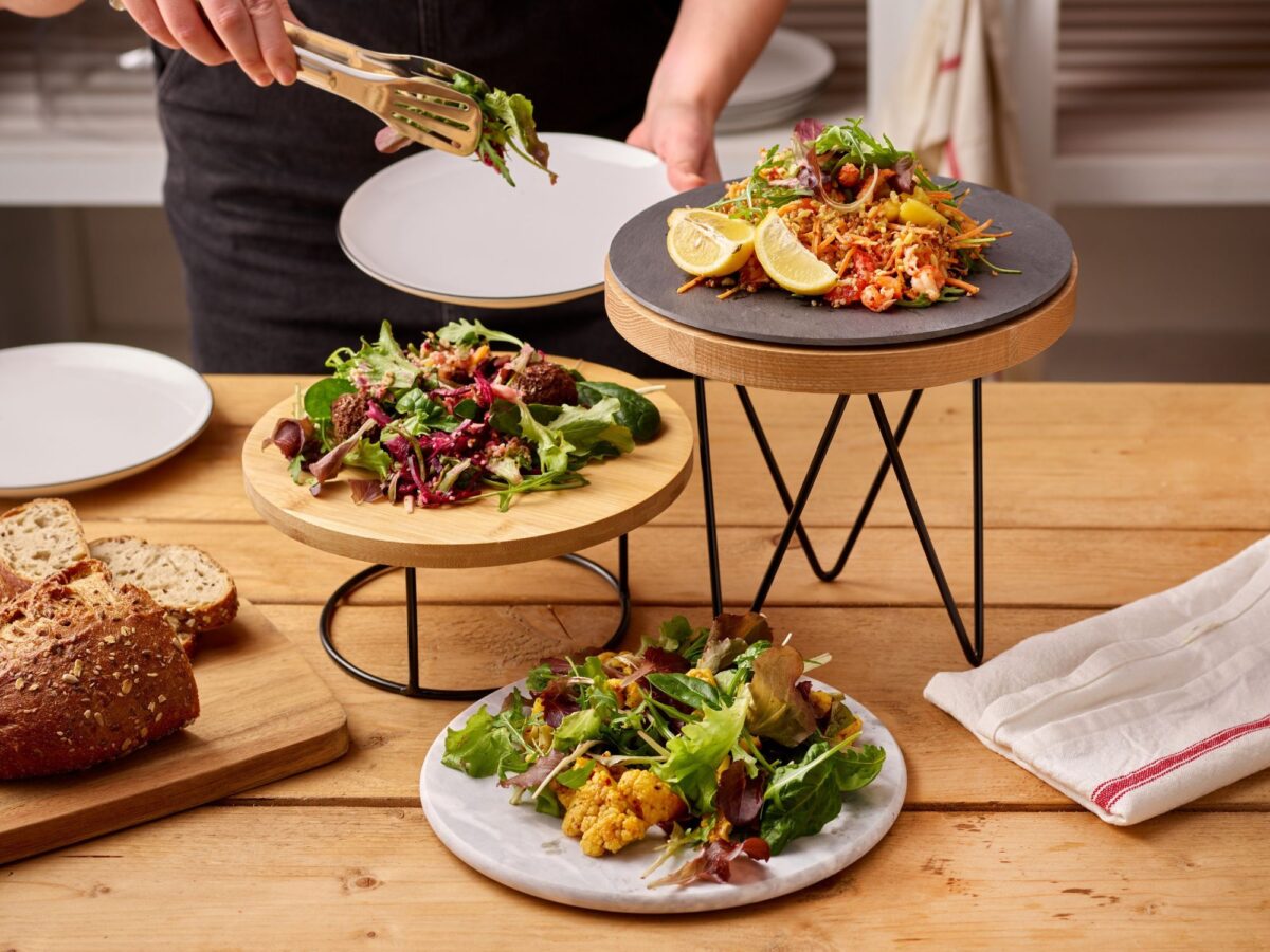 Selection of wooden risers and display boards for catering and hospitality spaces