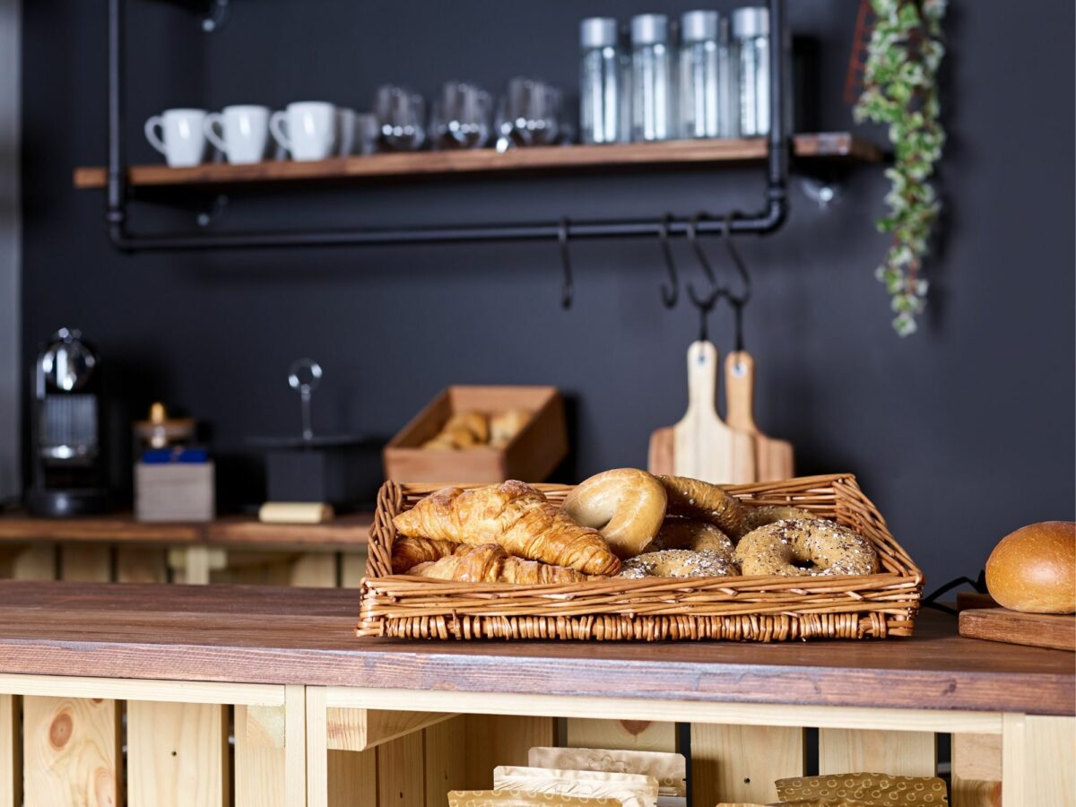 Wicker counter top basket in a retail store