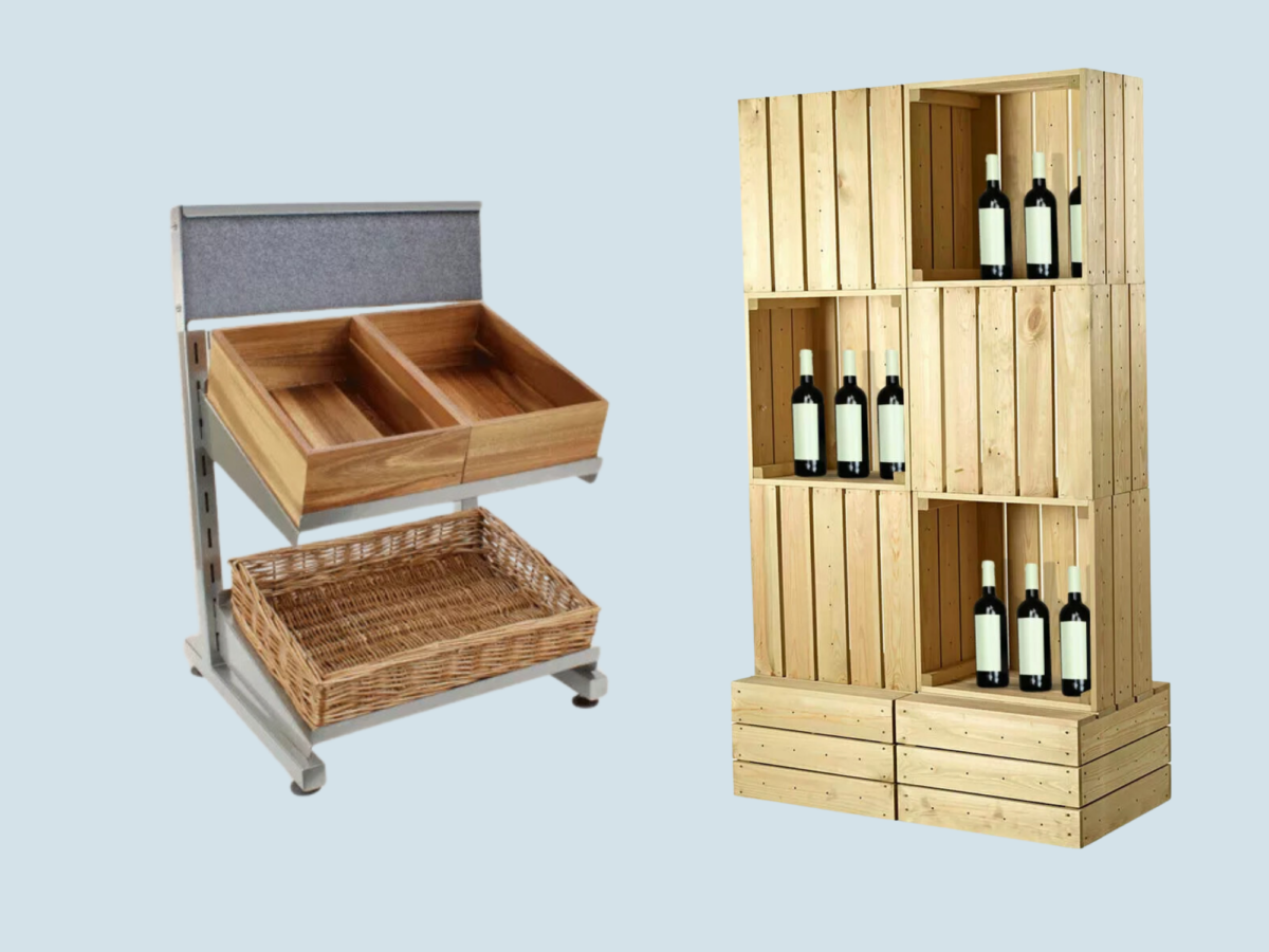 Cratewall and metal display stand