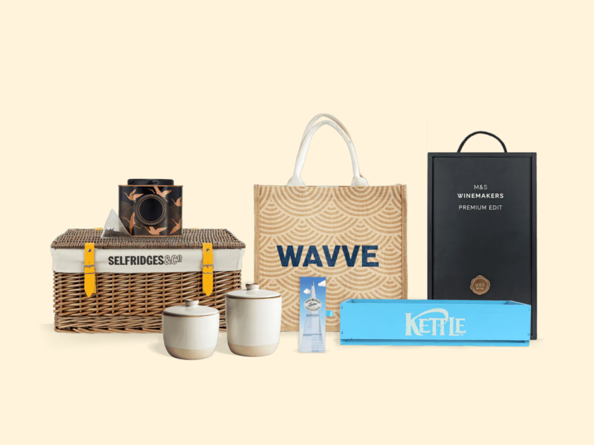 Alternative gift packaging including gift boxes, jute bags, bespoke tinware and ceramics