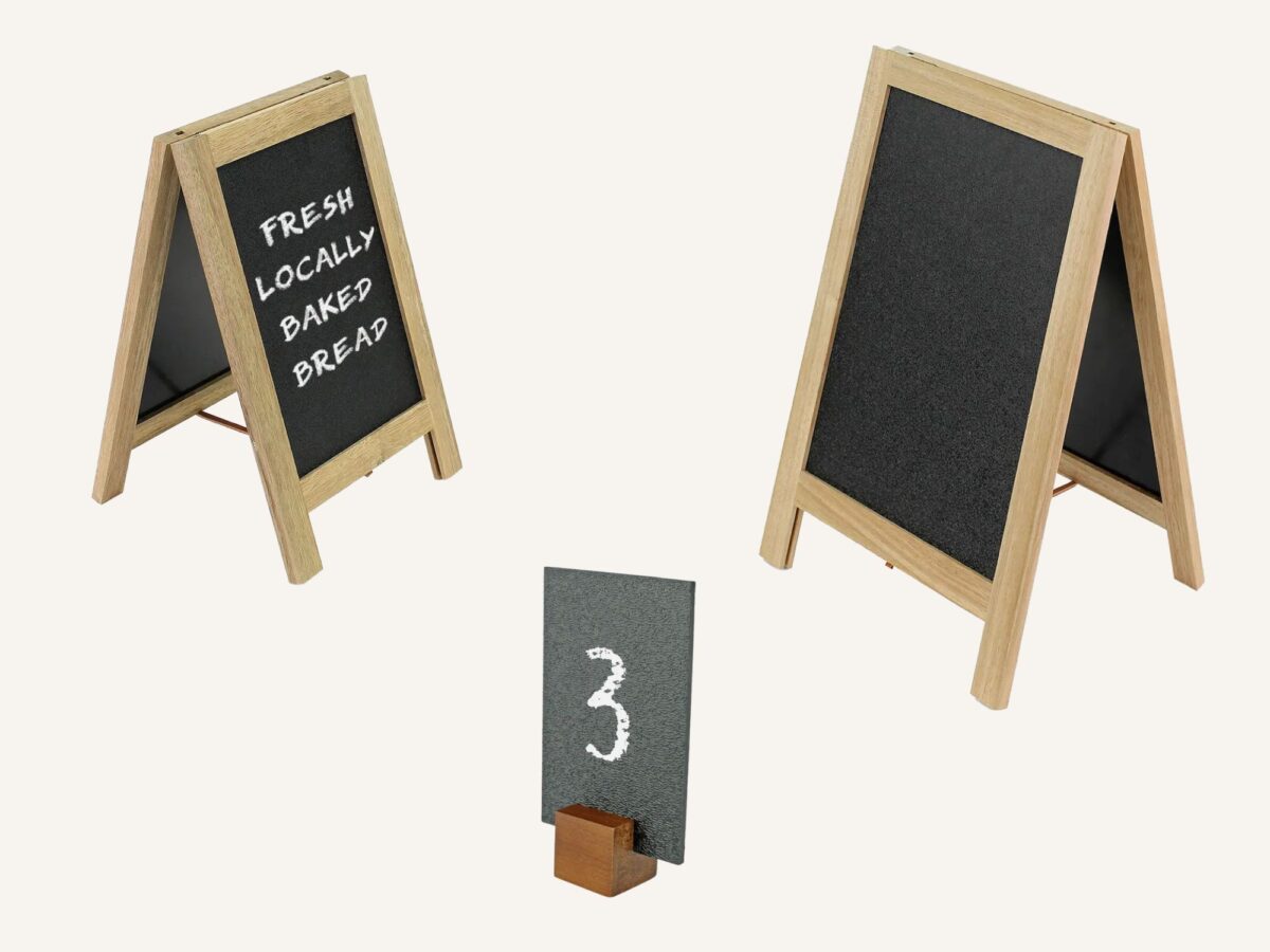 Selection of three different chalkboard and POS signage boards ideal for retail and instore displays