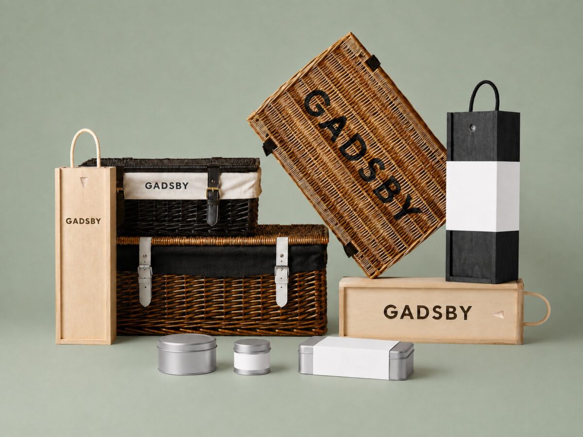 Selection of hampers and other gift packaging to show how branding can be utilised this Christmas