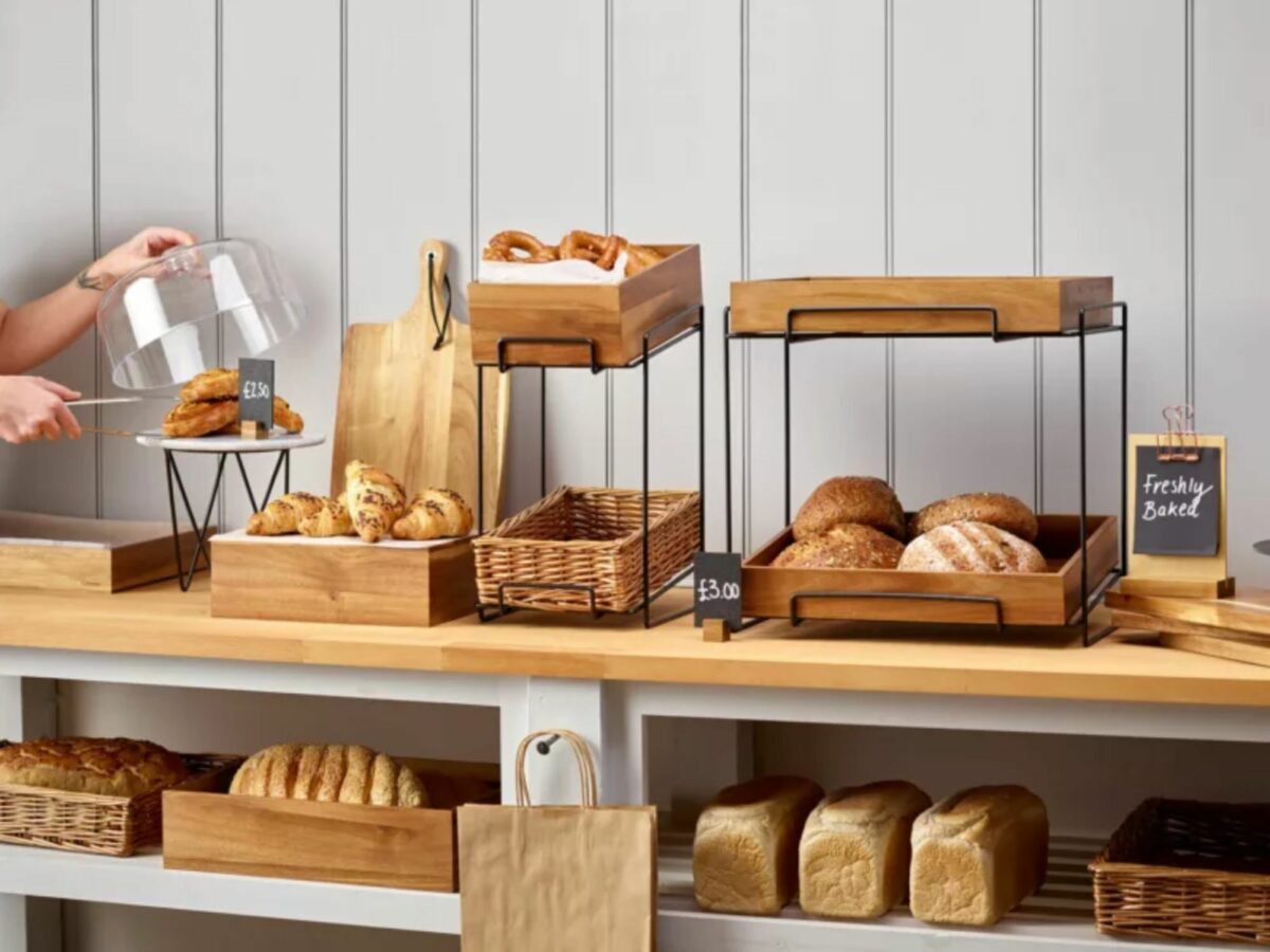 Collection of metal stands, crates and food display products