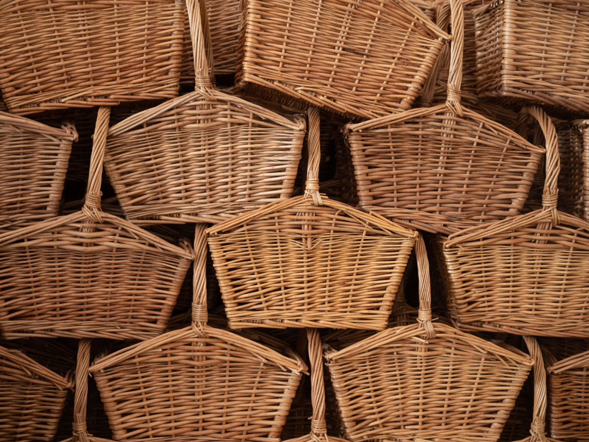 Gadsby wicker hamper baskets stacked on top of each other