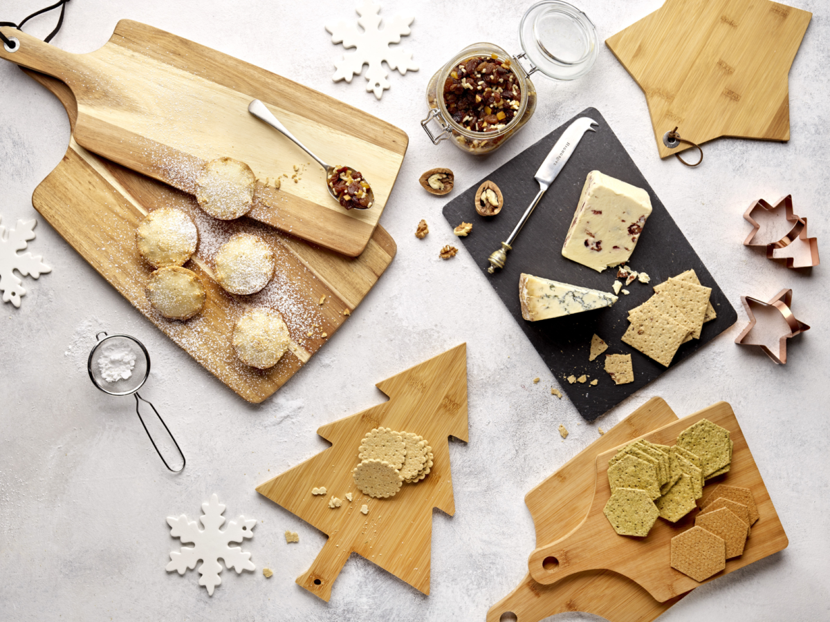 Festive display showing bamboo star shaped and christmas tree shaped boards