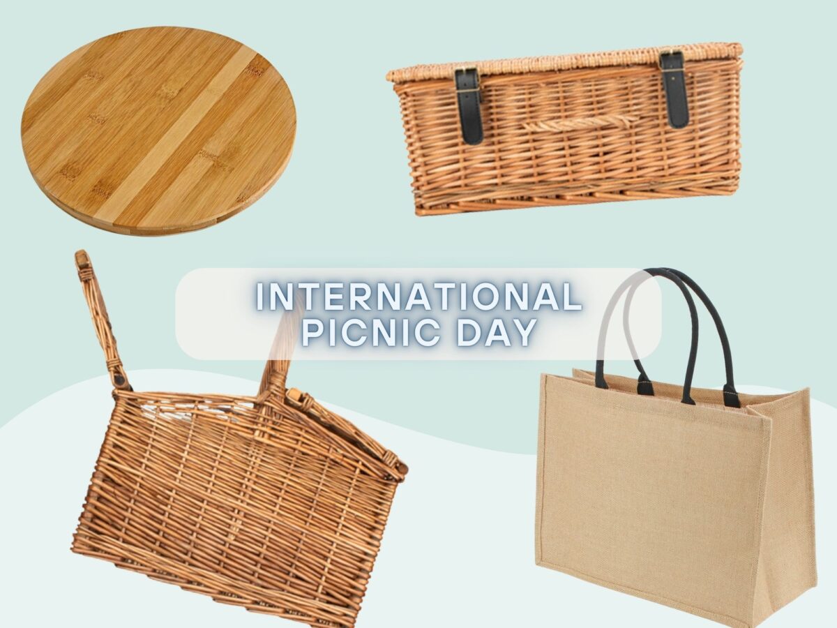 Hamper baskets, bamboo boards and jute bags for International picnic day