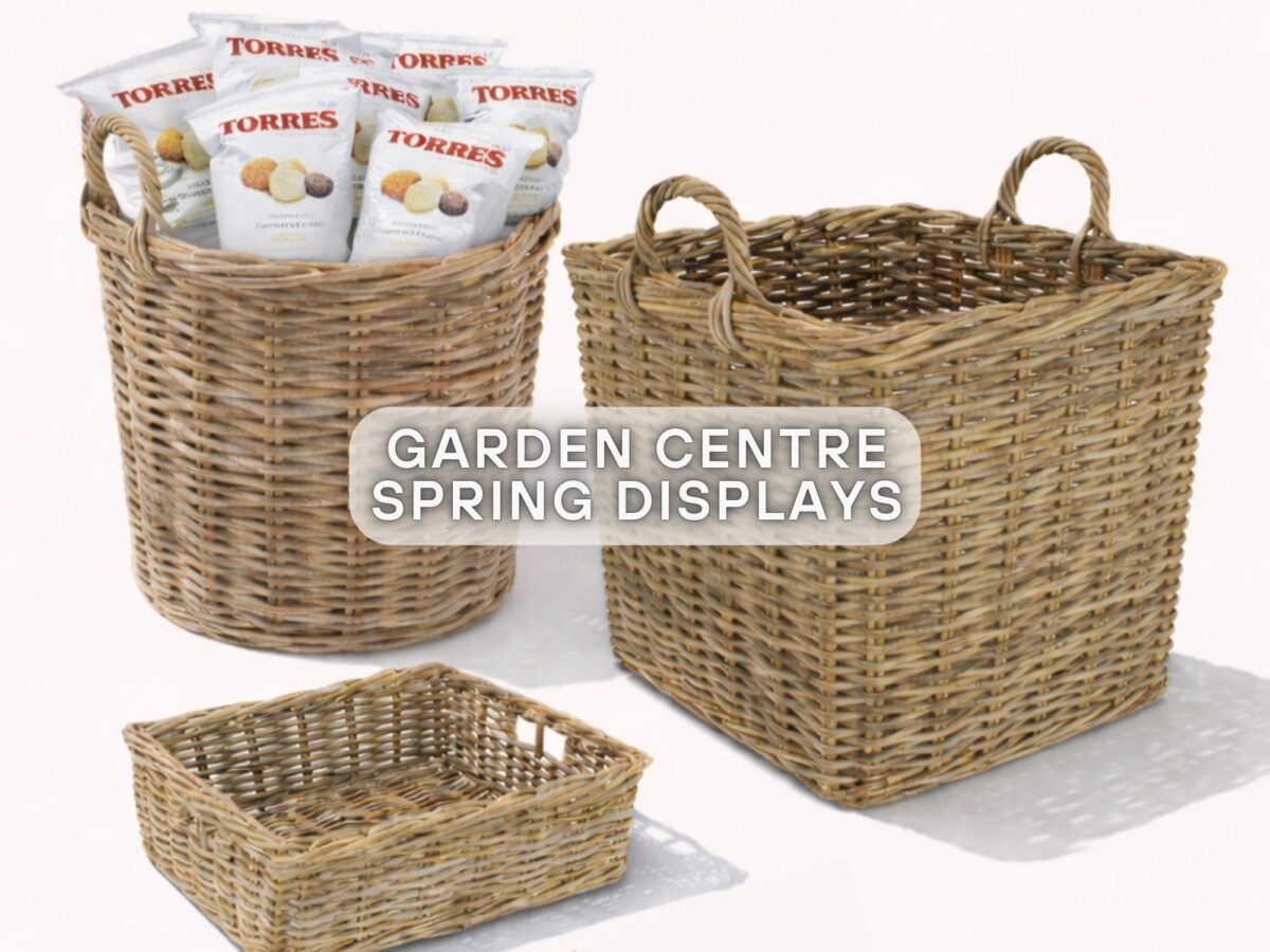 A wicker basket filled with logs set outside in a house porch