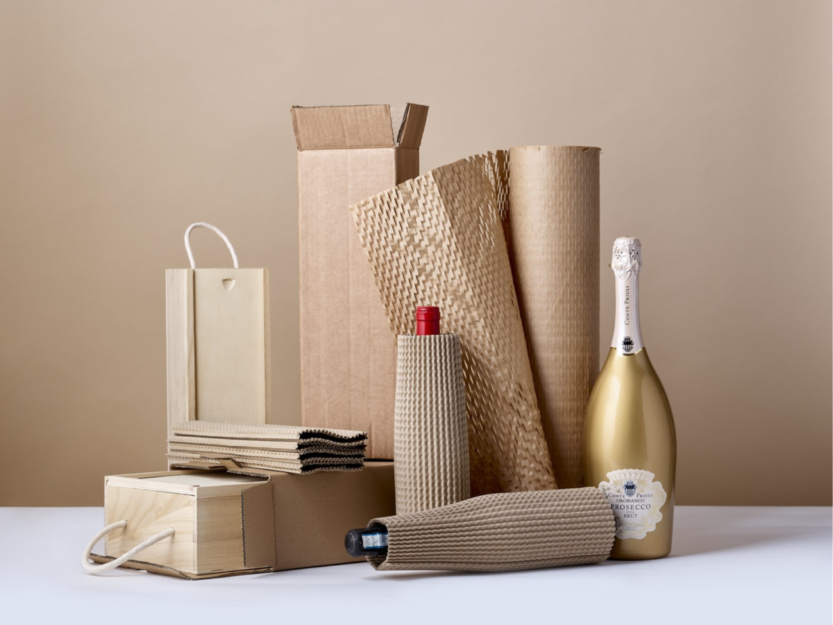 A range of protective packaging and transit packaging for bottles and hampers