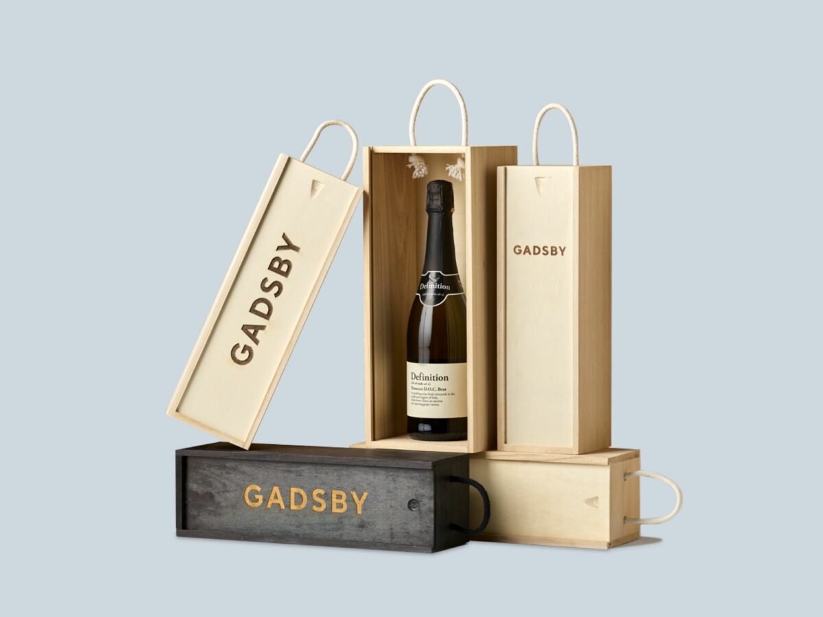 Gadsby wooden bottle boxes laser engraved for Christmas branding