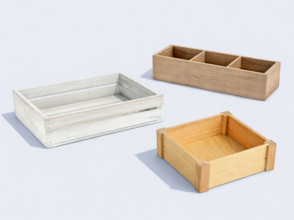 Selection of wicker hampers and cardboard gift boxes for spring 2026 gift packaging