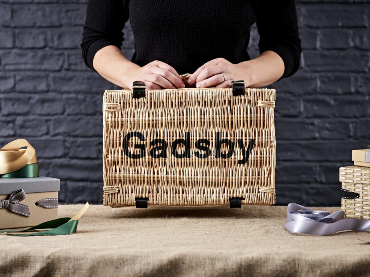 Wicker hamper basket with lid stencilling