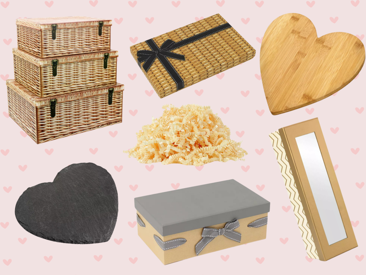 Selection of gift packaging products for valentine's day retail displays