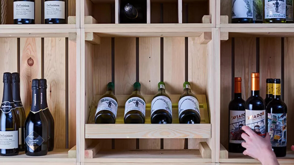 Selection of wine on a rack