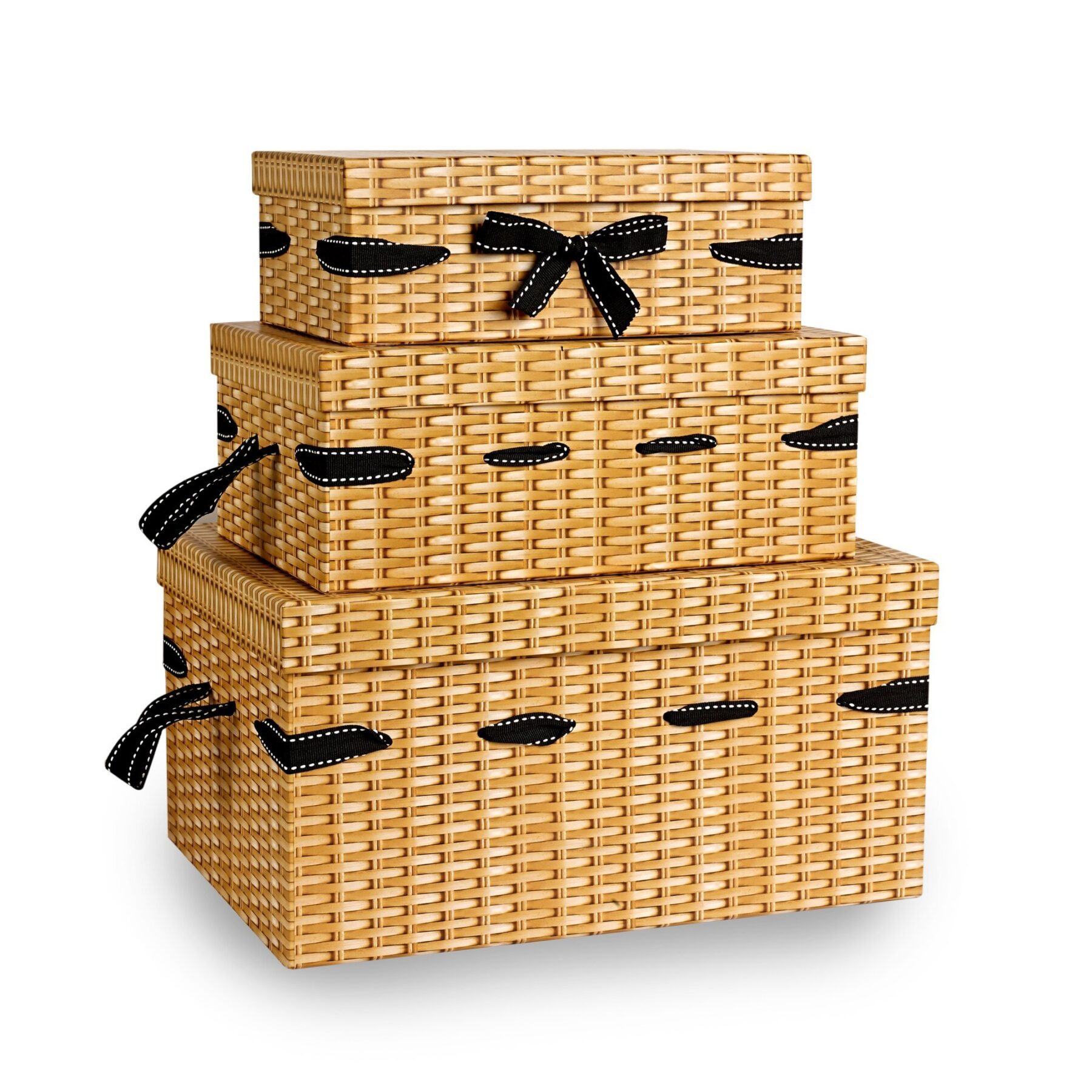 Set of 3 Card Hamper Boxes - Wicker Print