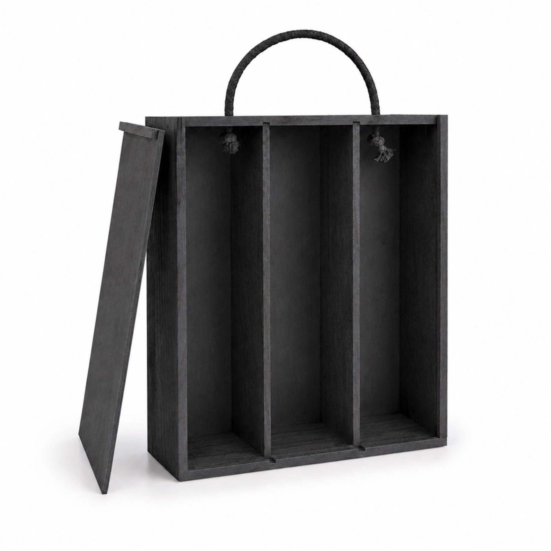 3 Bottle Wooden Wine Box - Black