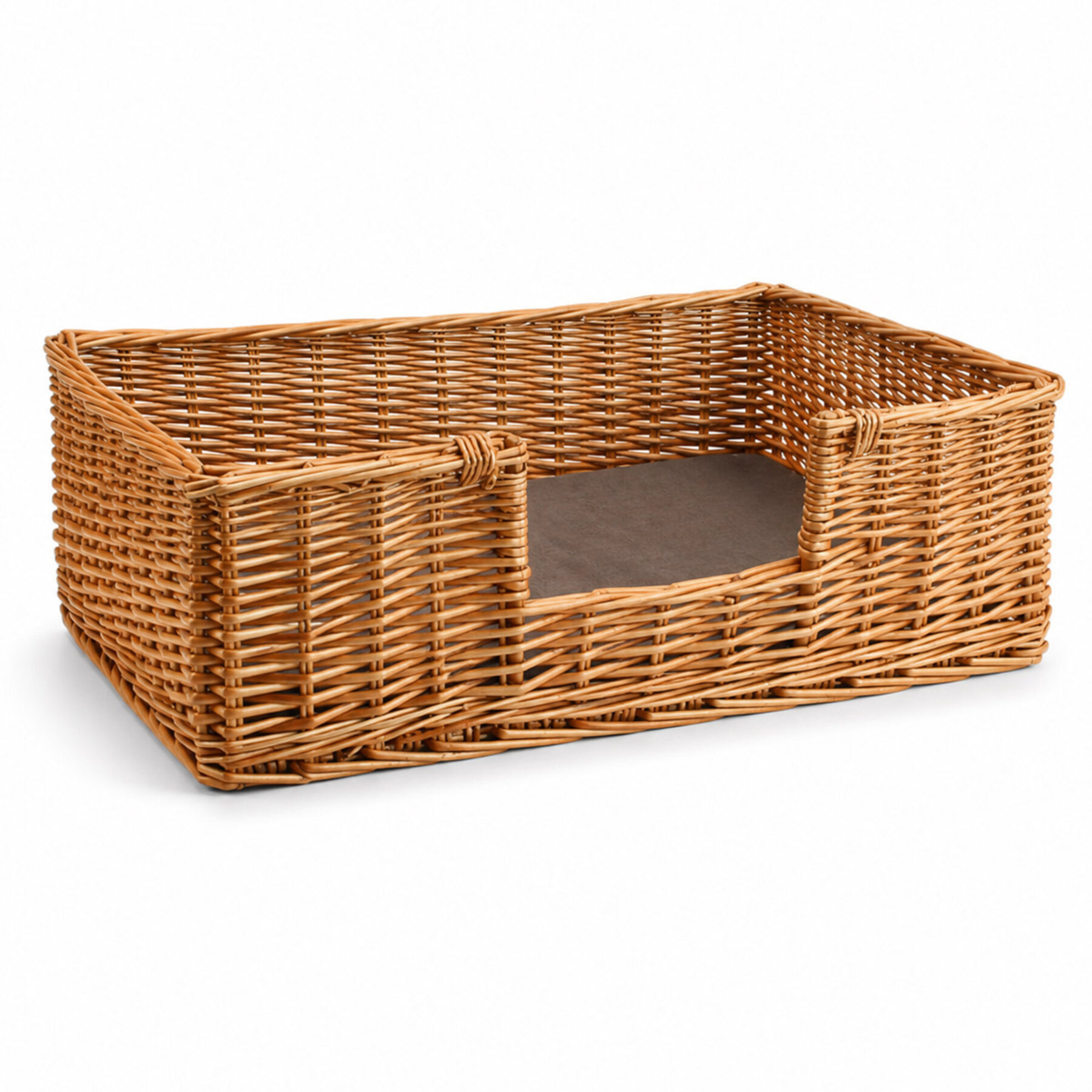 Large Wicker Rectangular Pet Bed & Cushion