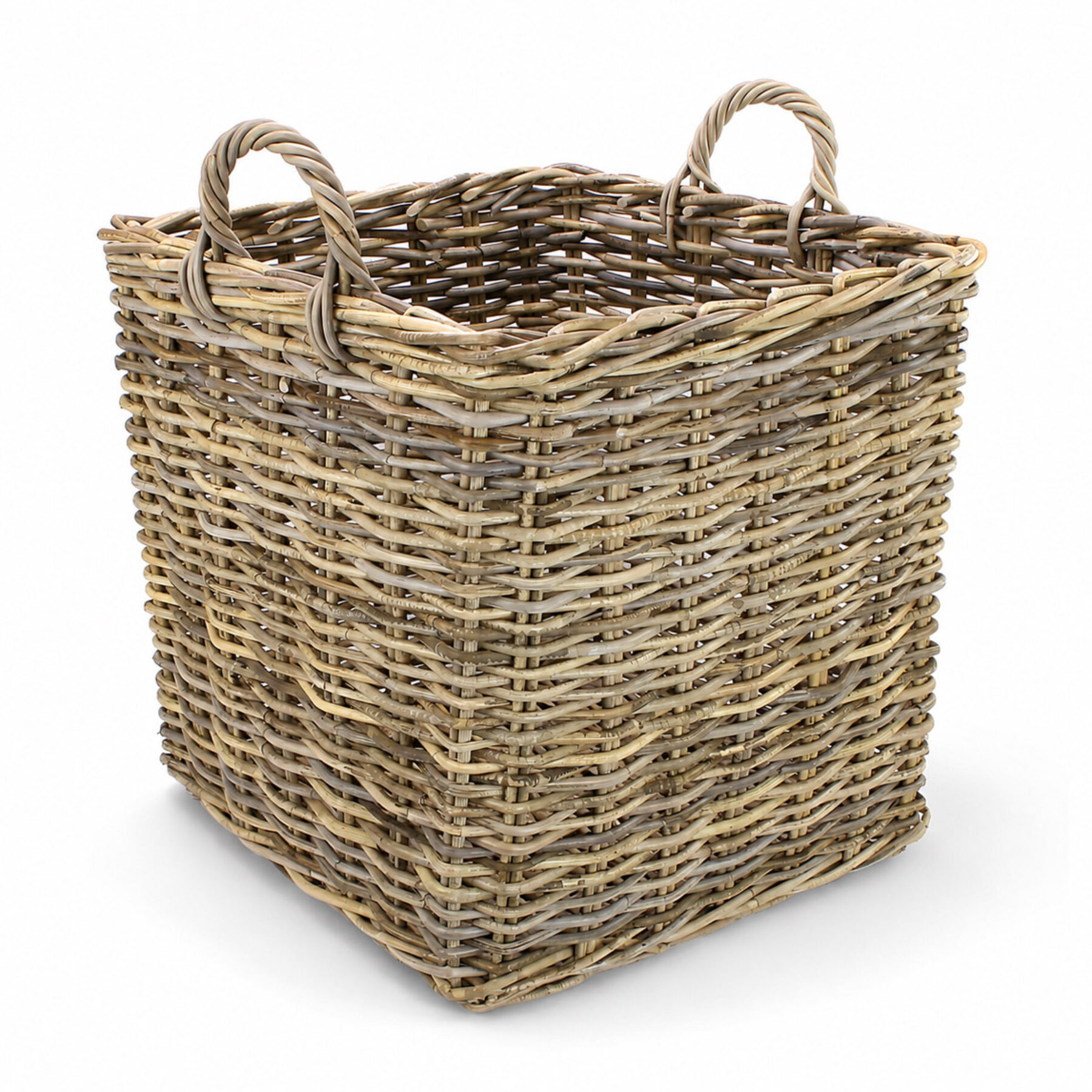 Large Square Kubu Rattan Storage Basket with Handles