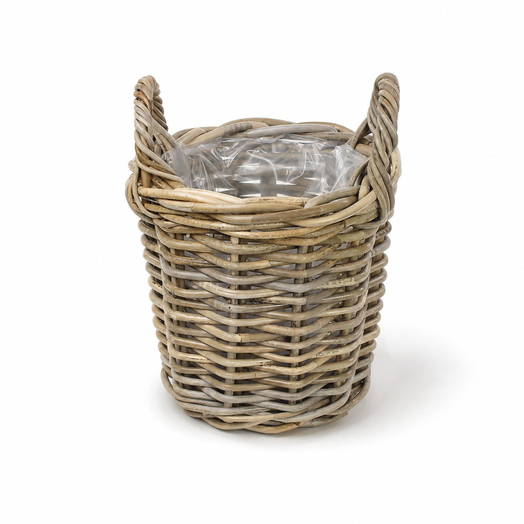 Kubu Rattan Round Lined Planter with Handles