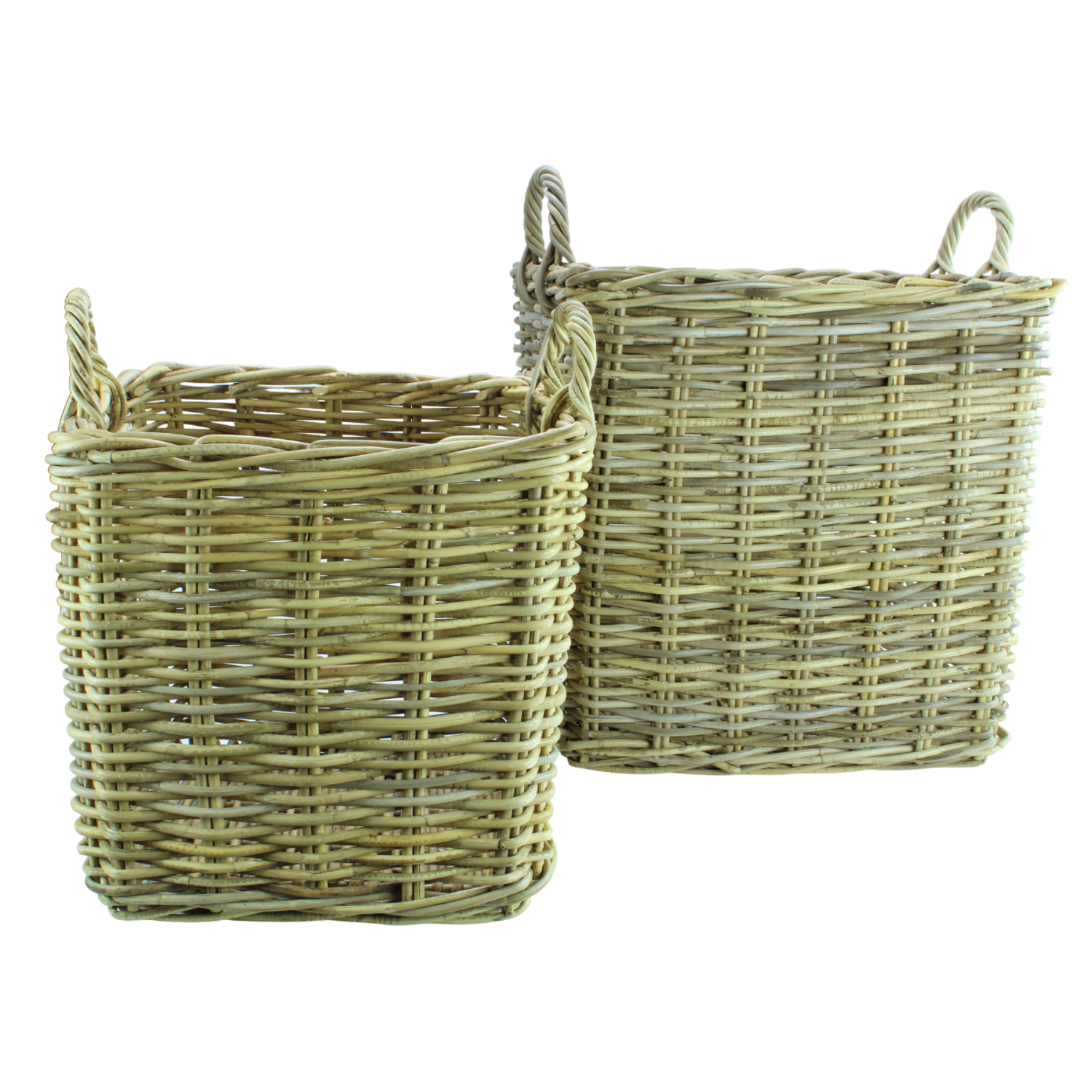 Square Kubu Rattan Storage Basket with Handles - Set of 2