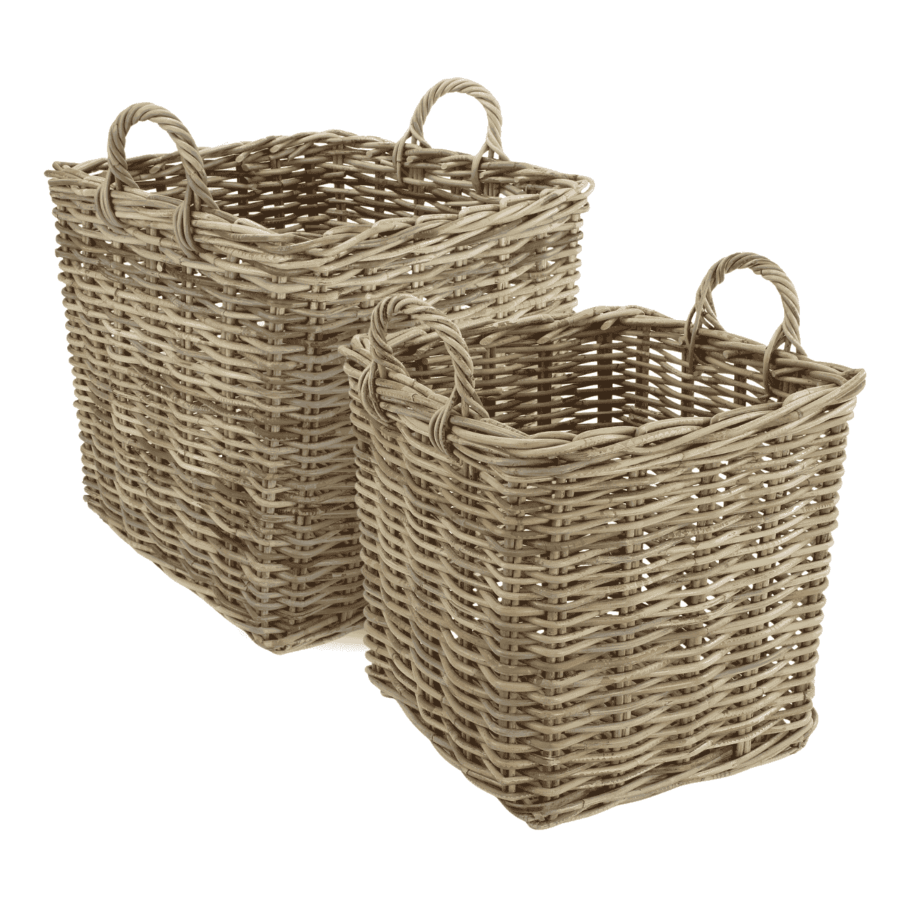 Square Kubu Rattan Storage Basket with Handles - Set of 2