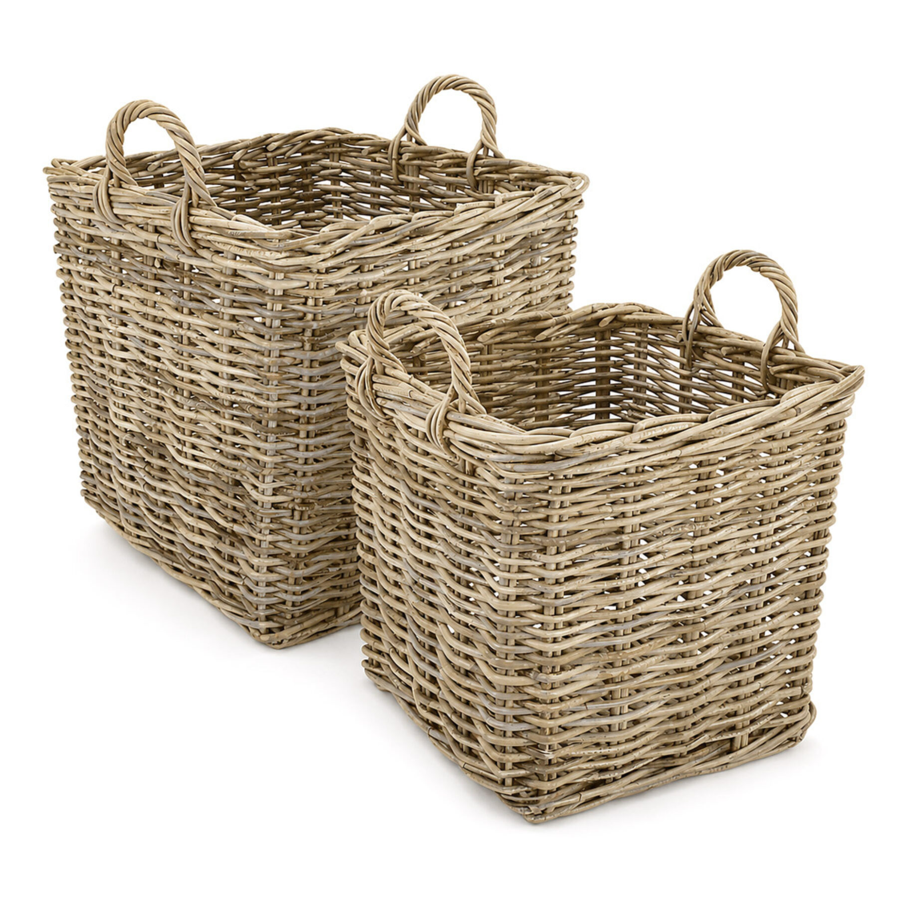 Square Kubu Rattan Storage Basket with Handles - Set of 2