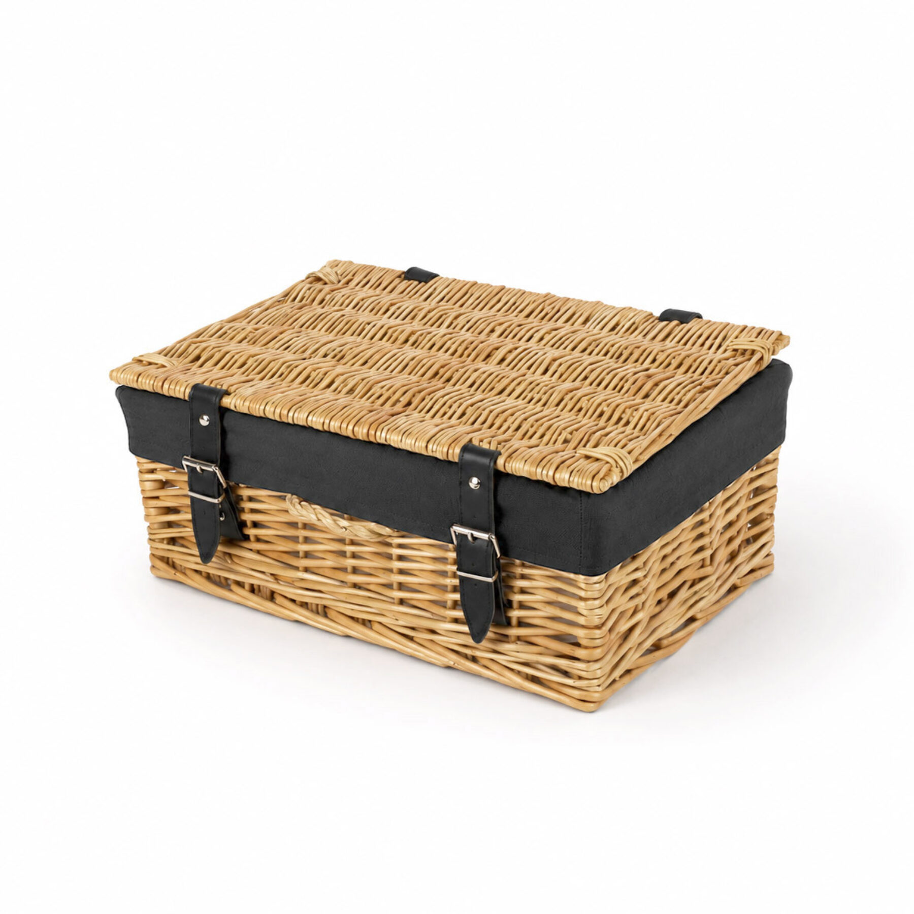 14 Inch Wicker Hamper Basket & Black Liner