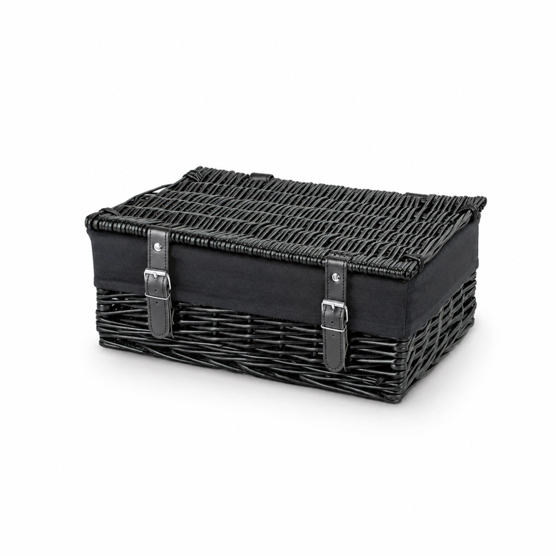 14 Inch Black Wicker Hamper Basket & Black Liner