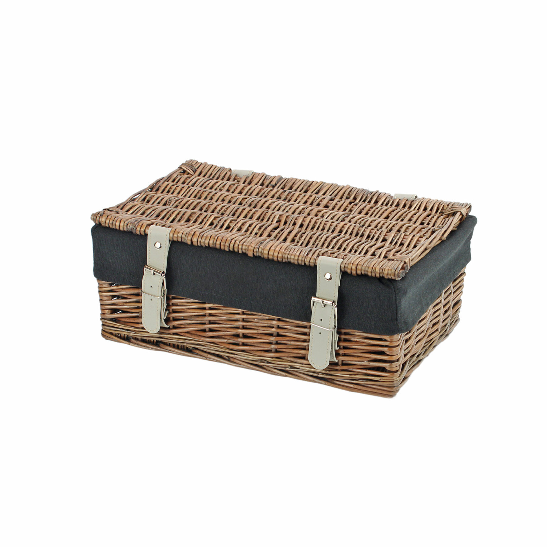 14 Inch Bronzed Wicker Hamper Basket & Black Liner