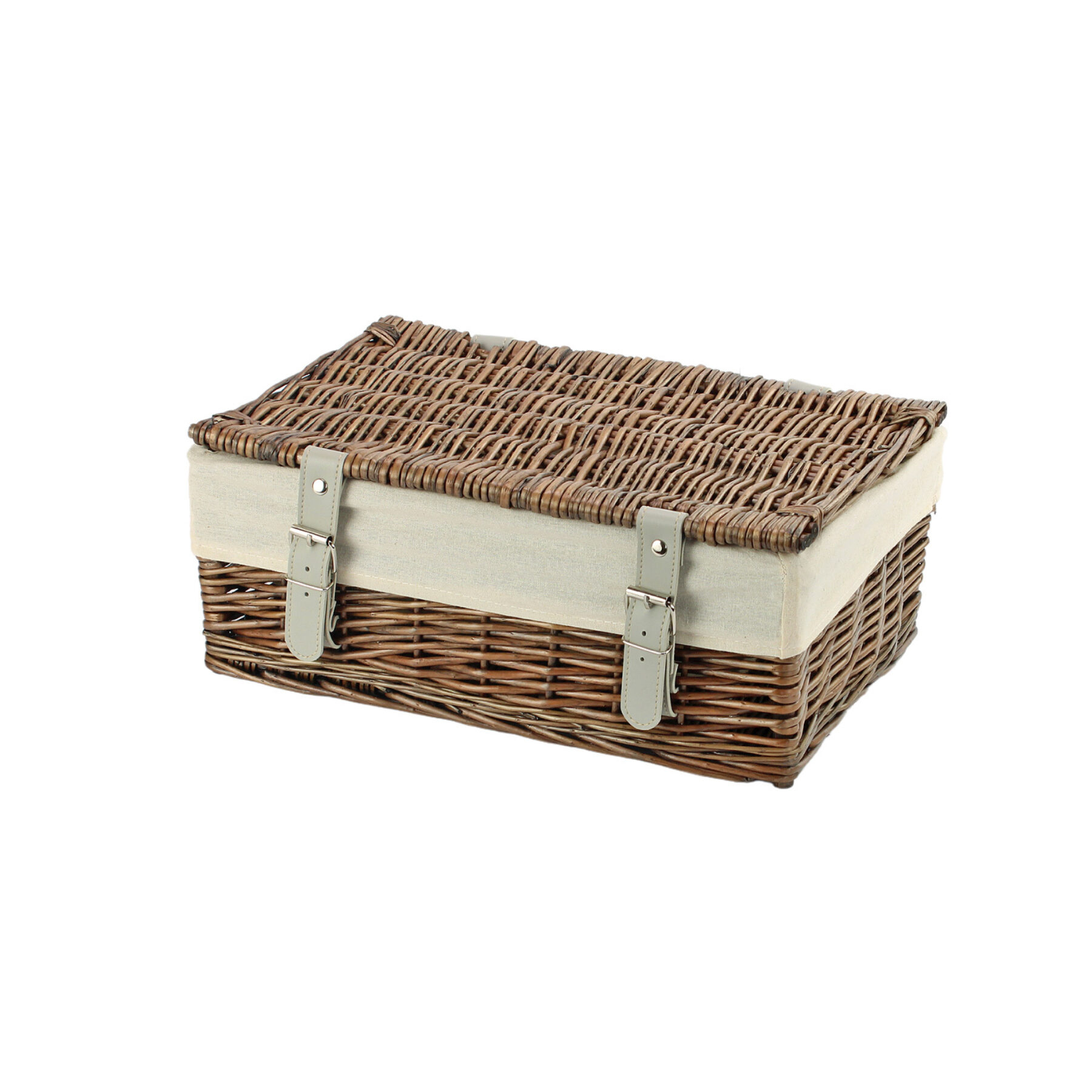 14 Inch Bronzed Wicker Hamper Basket & Liner