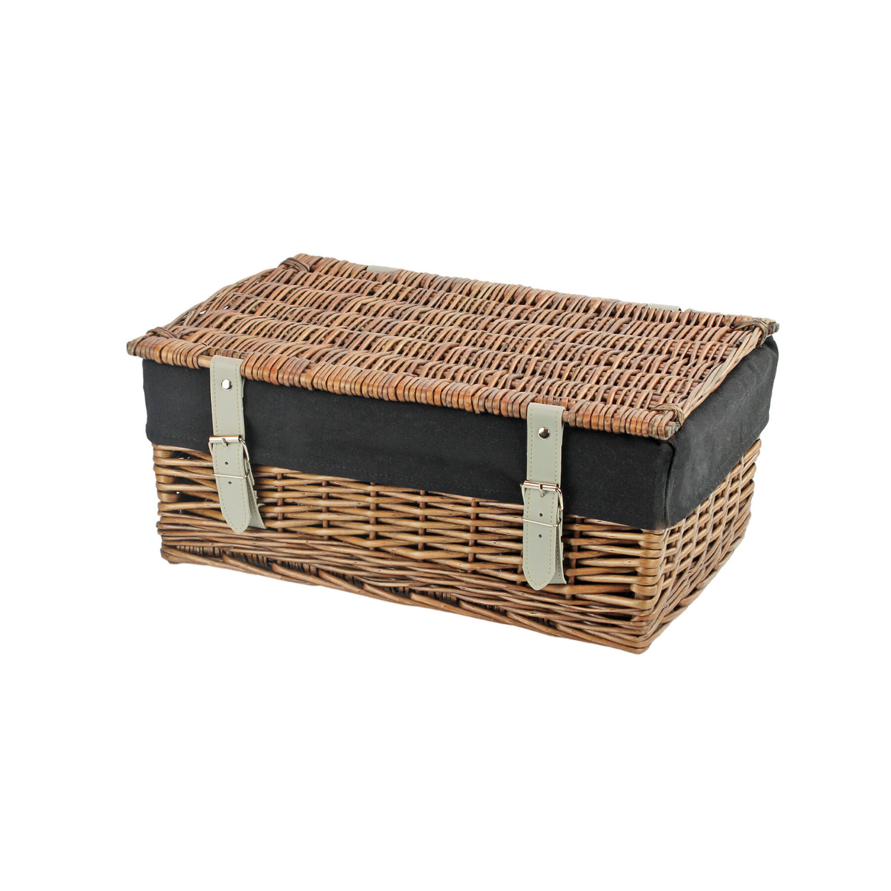 16 Inch Bronzed Wicker Hamper Basket & Black Liner