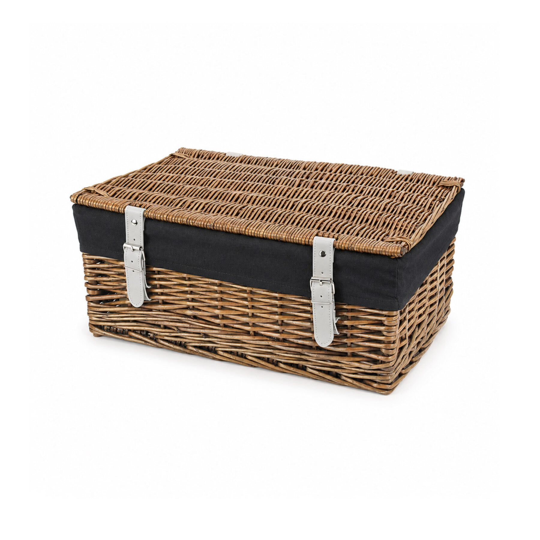16 Inch Bronzed Wicker Hamper Basket & Black Liner