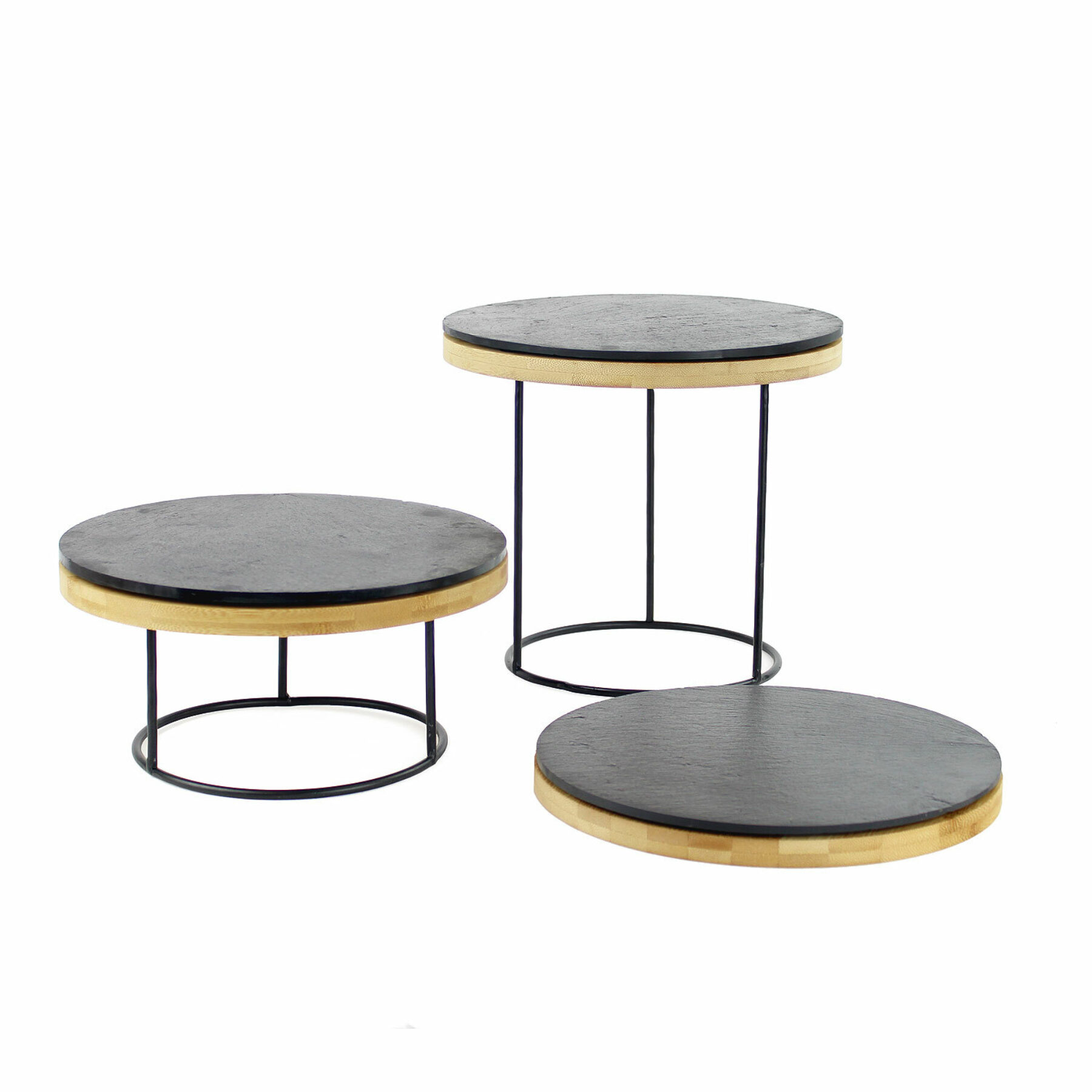 Round Metal Display Riser Set - Slate/Bamboo Boards