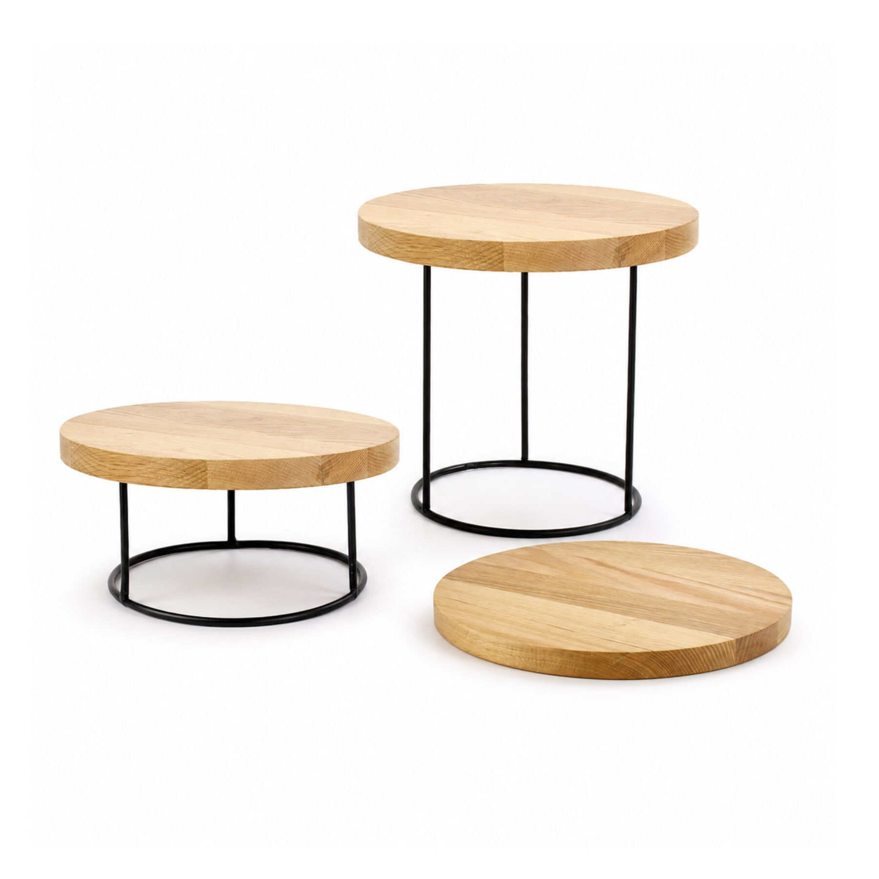 Round Metal Display Riser Set - Oak Boards