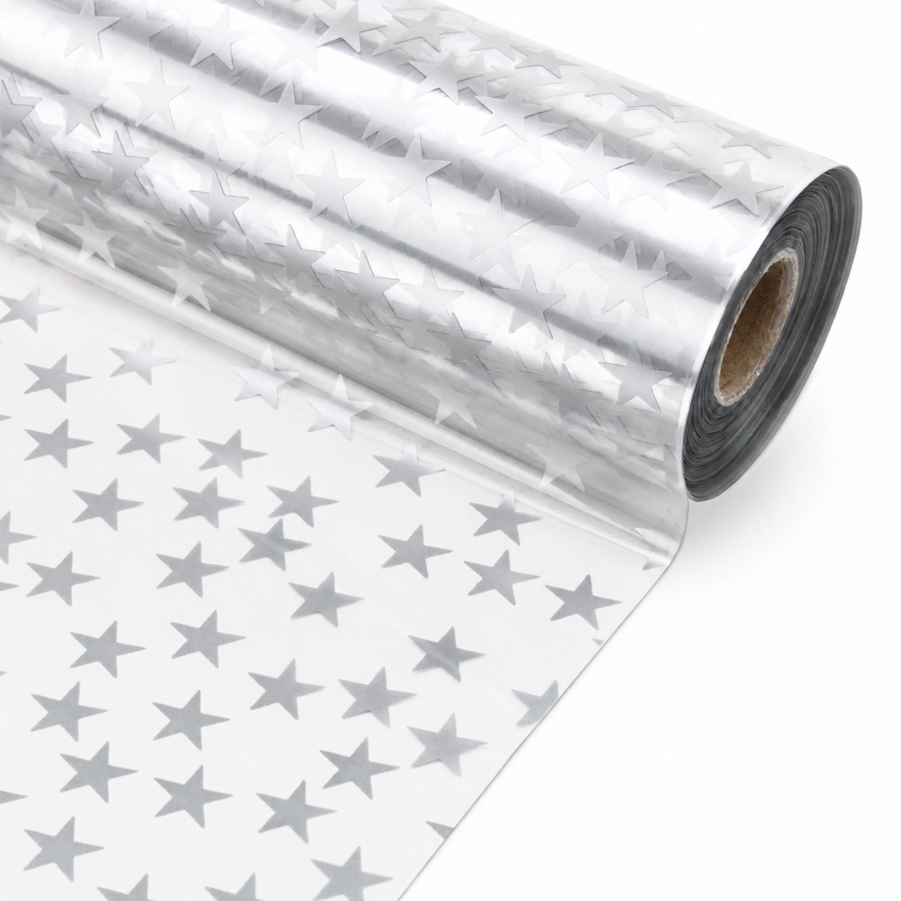 Silver Stars Cellophane Wrap - 100m
